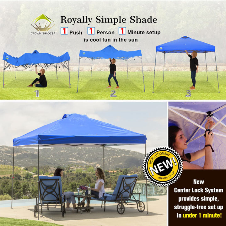 Crown Shades 10x10' Instant Pop Up Folding Shade Canopy w/Carry Bag, Blue (Used) - VMInnovations