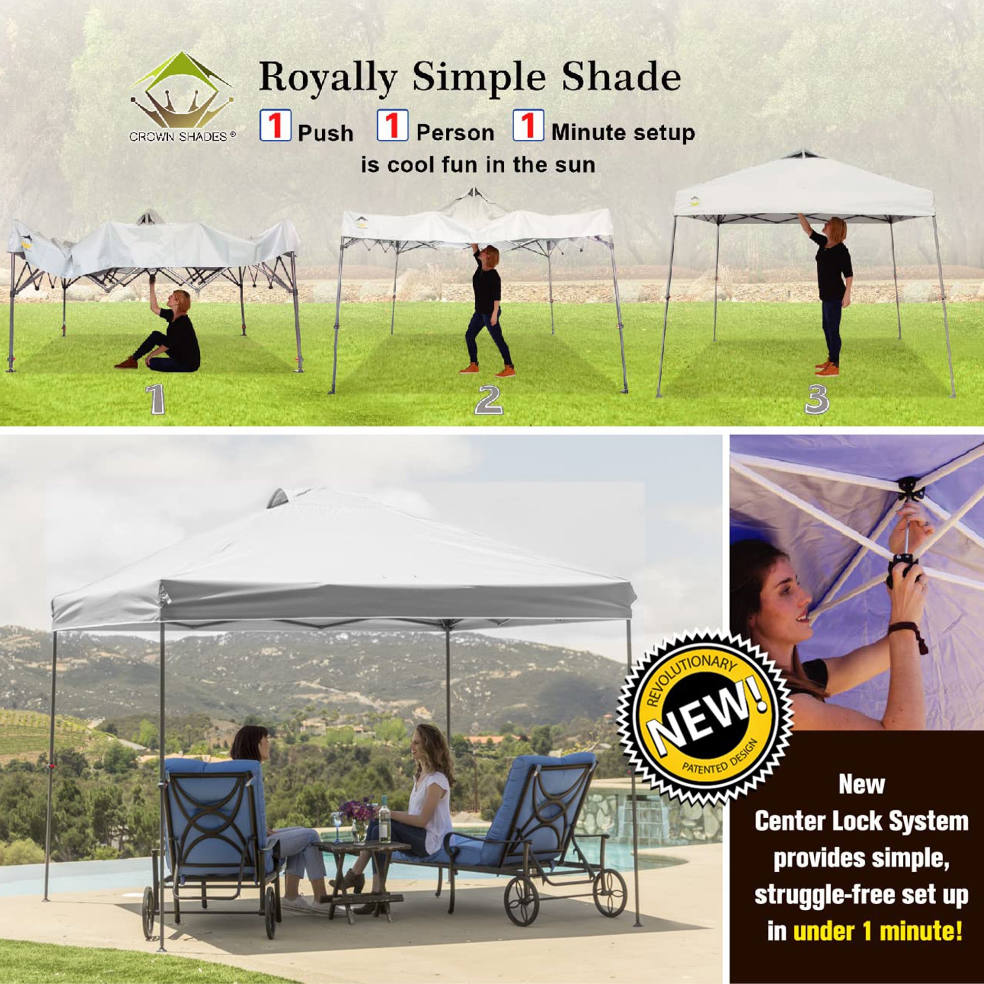 Crown Shades 10x10 Ft Instant Pop Up Shade Canopy w/Carry Bag, White (Open Box) - VMInnovations