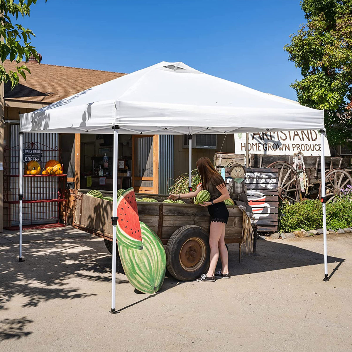 Crown Shades 10' x 10' Base Instant Adjustable Pop-Up Canopy w/ Sidewall, White