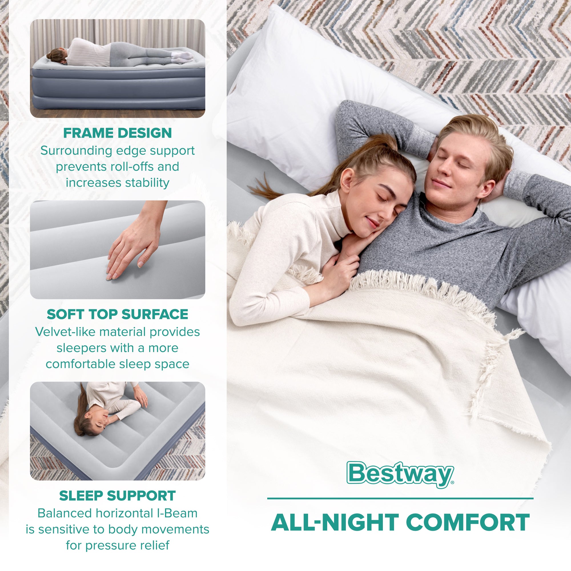 Bestway Tritech Airbed, Queen-Sized 20" Mattress with Built-In AC Pump, 2 Pack