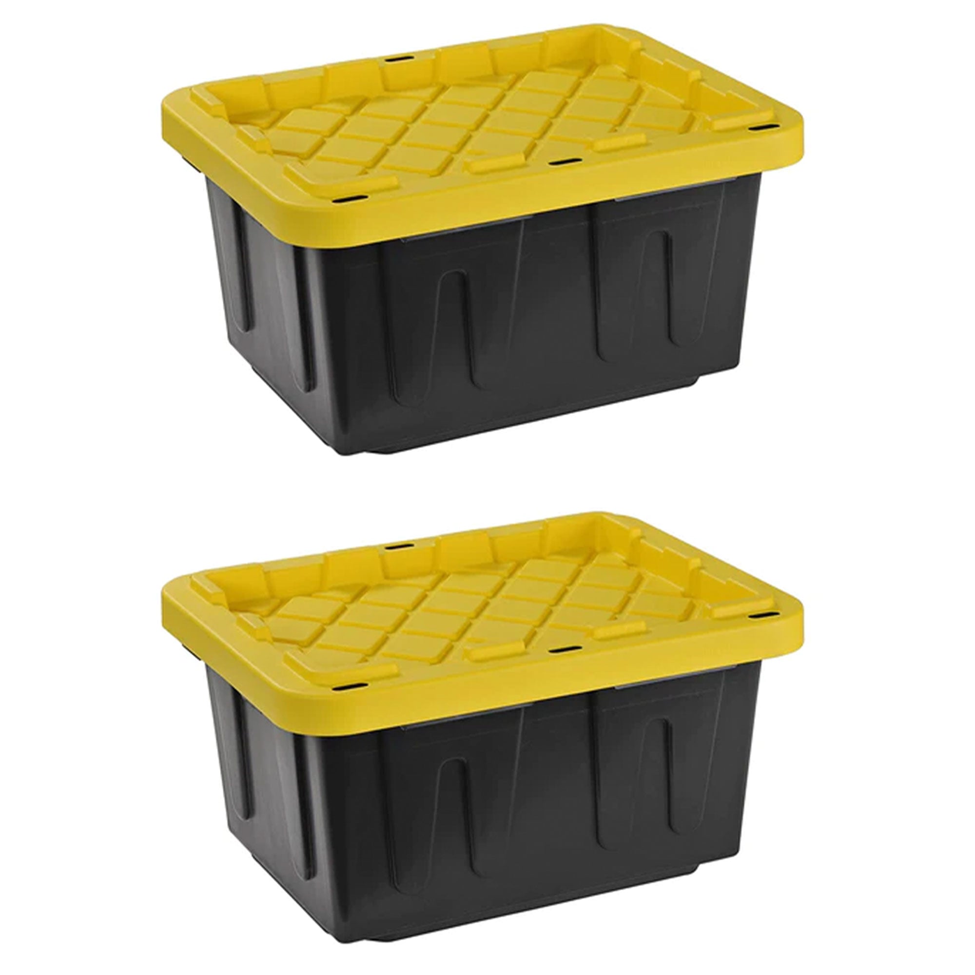 Juggernaut Storage 5 Gal Plastic Storage Tote, Black/Yellow (Set of 2) (Used)