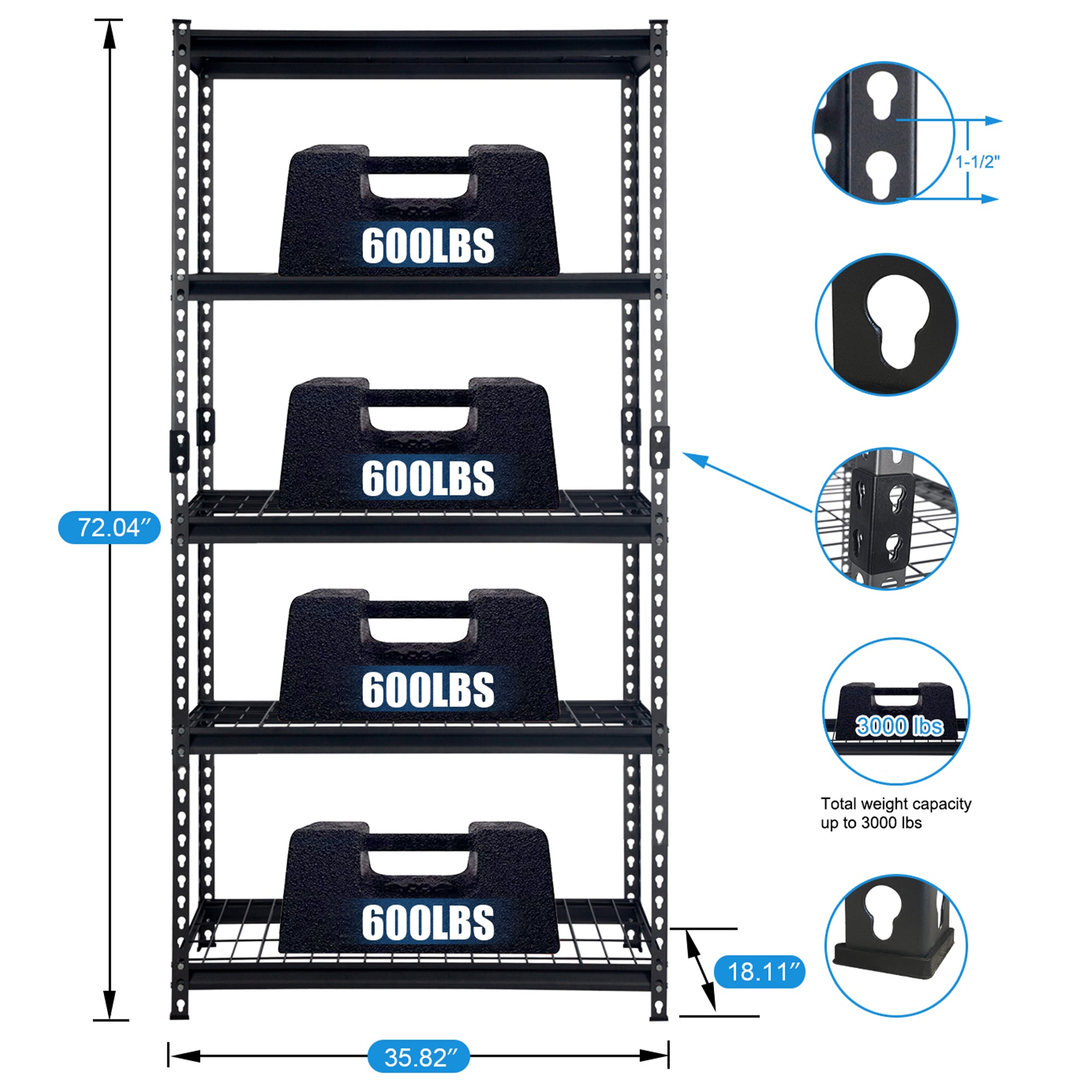 Pachira 36"Wx72"H 5 Shelf Steel Shelving for Home & Office , Black (Used) - VMInnovations