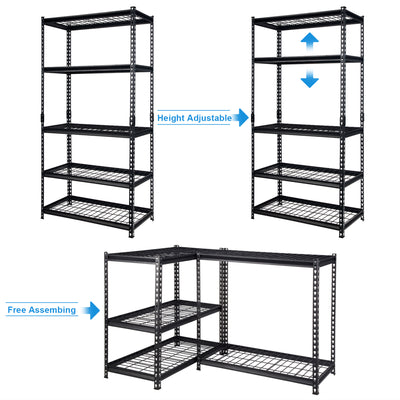 Pachira 36"W x 72"H 5 Shelf Steel Shelving for Home and Office Organizing, Black