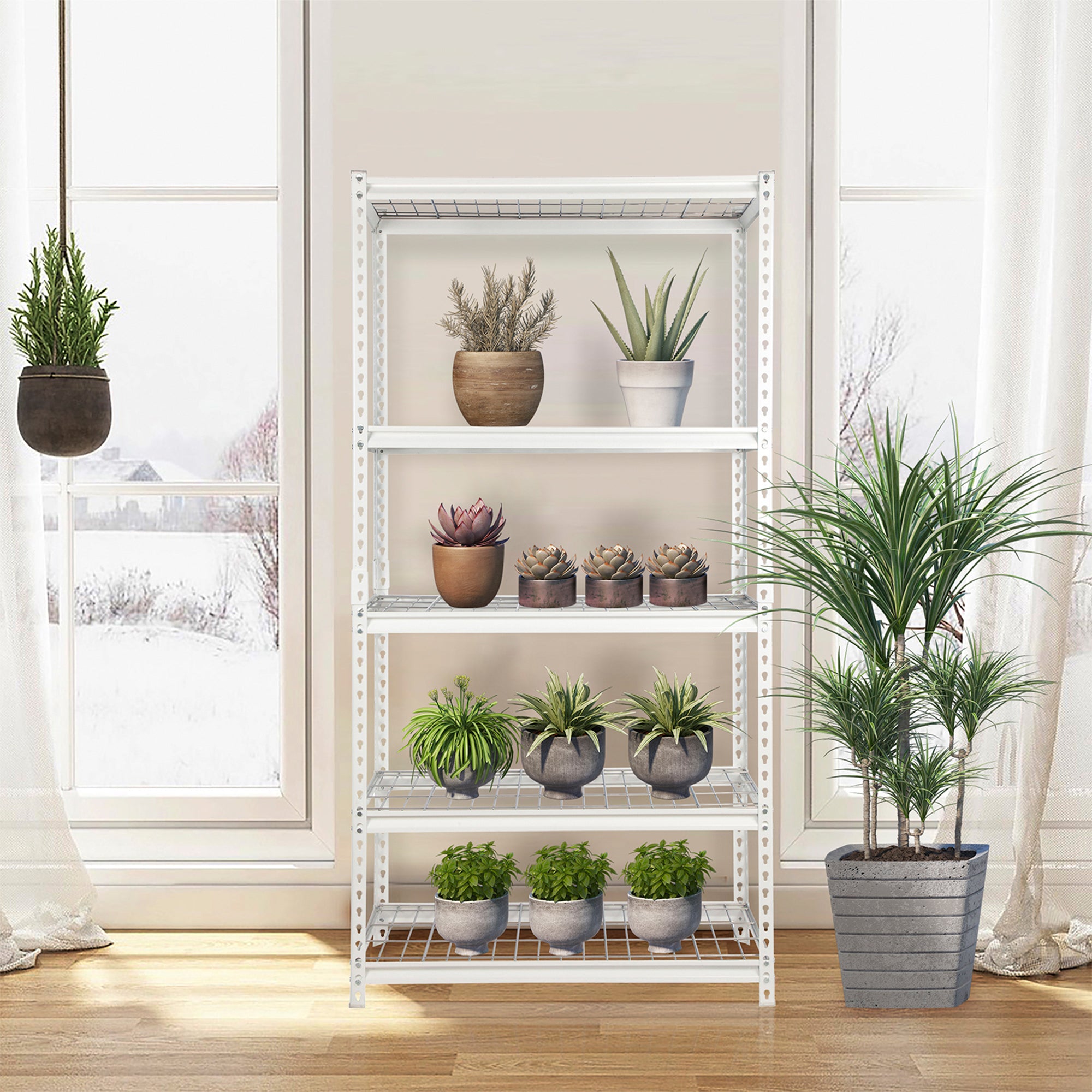 Pachira 36"W x 72"H 5 Shelf Steel Shelving for Home and Office Organizing, White - VMInnovations