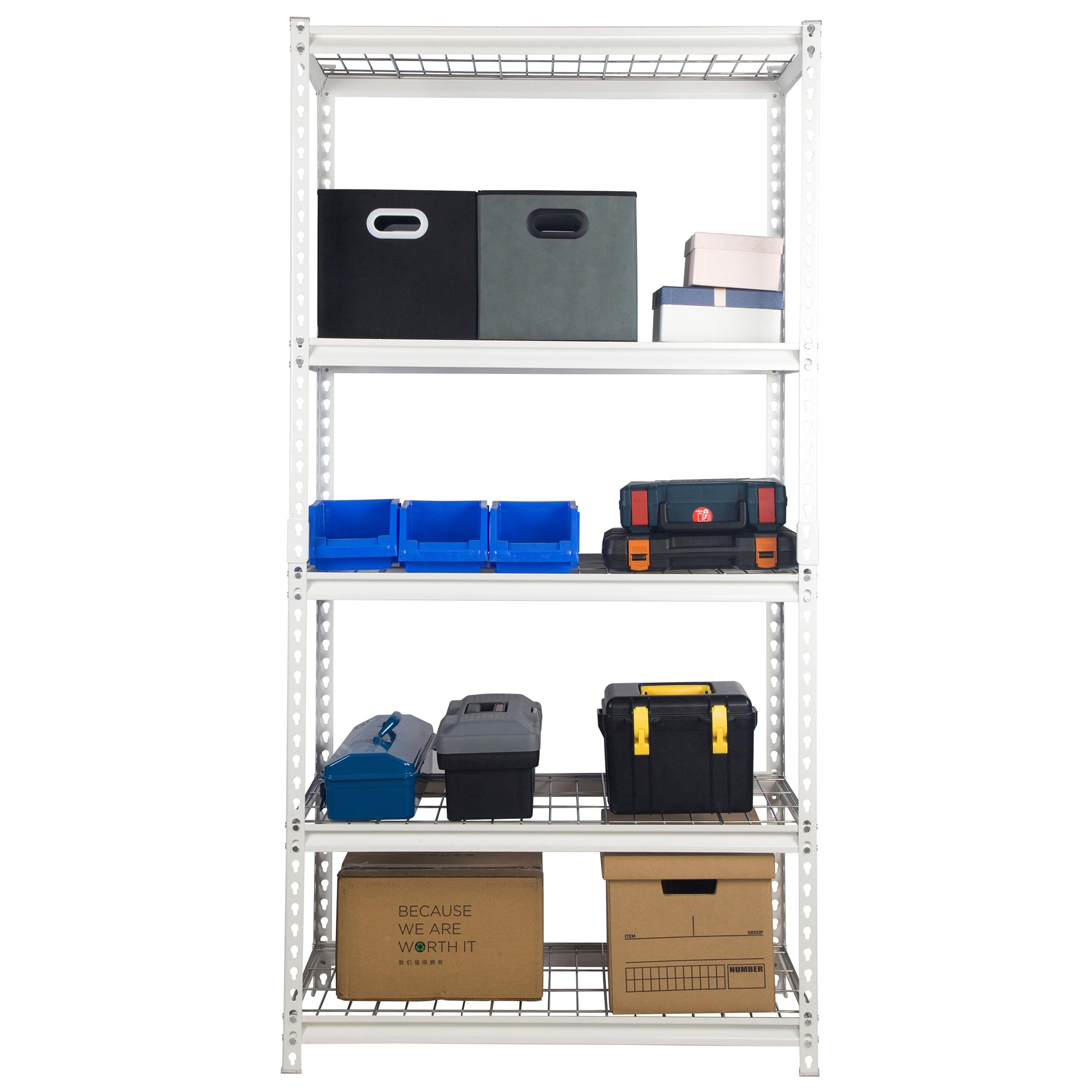 Pachira 60"W x 72"H 5 Shelf Steel Shelving for Home and Office Organizing, White - VMInnovations