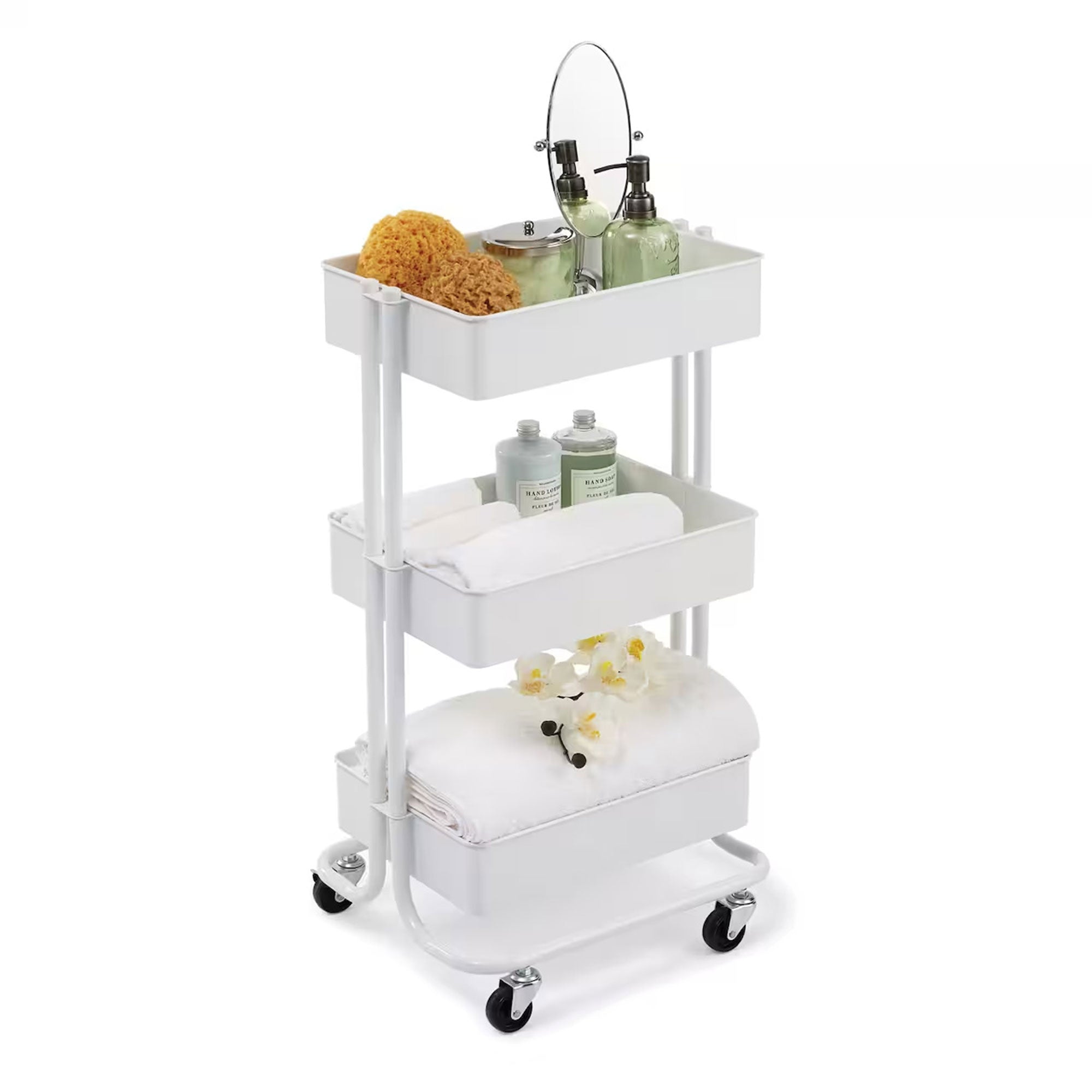 Lexington 3 Tier Rolling Cart for Home & Office Organization, White (Open Box) - VMInnovations