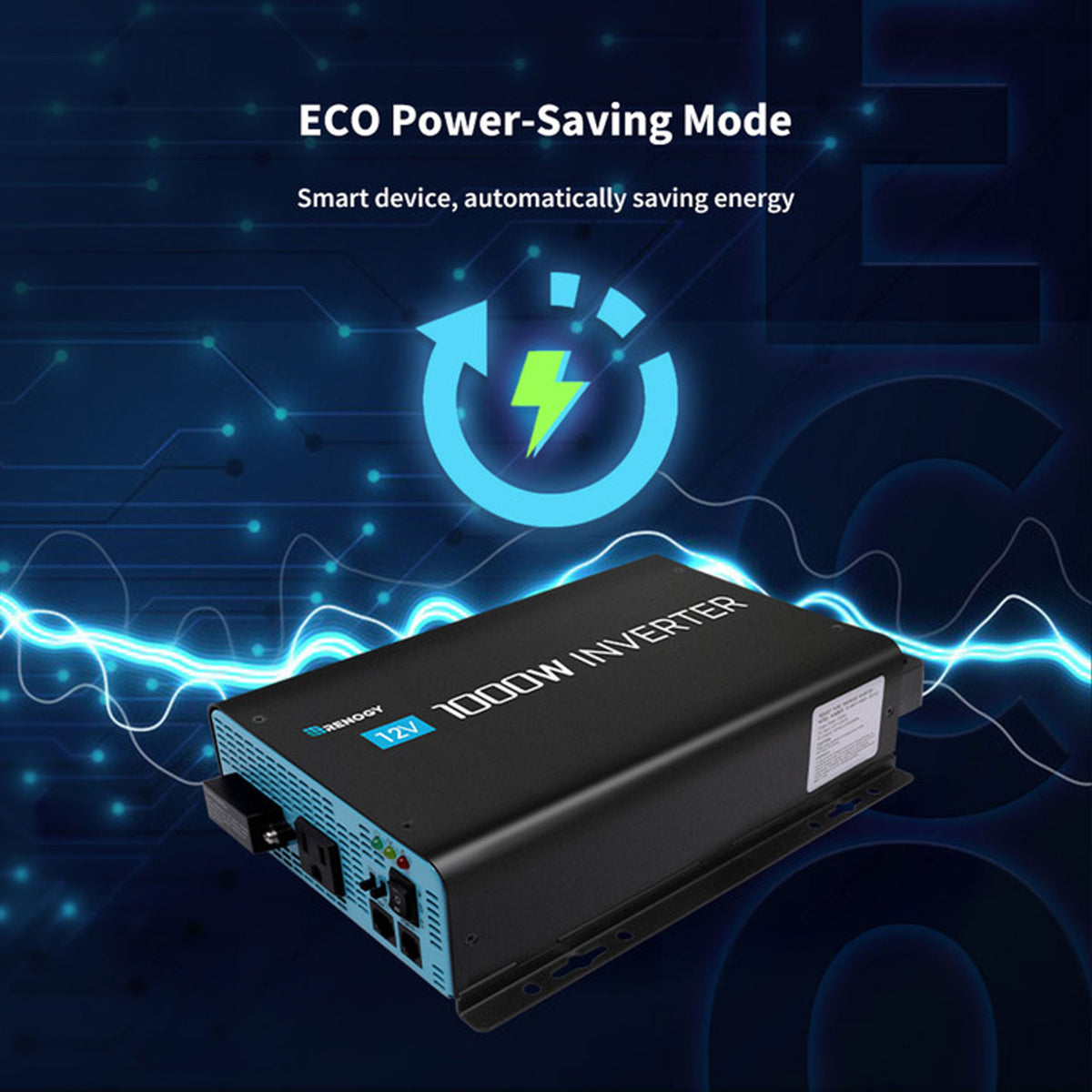 Renogy 1000W 12V Easy Set Up Pure Sine Wave Inverter with Power Saving Mode