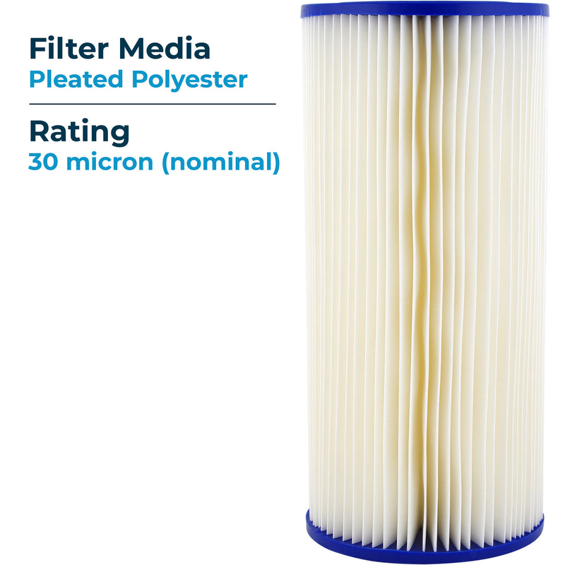 SpiroPure 10"x4.5" Pleated Polyester Water Filter, 30 Micron (8 Pack) (Open Box)