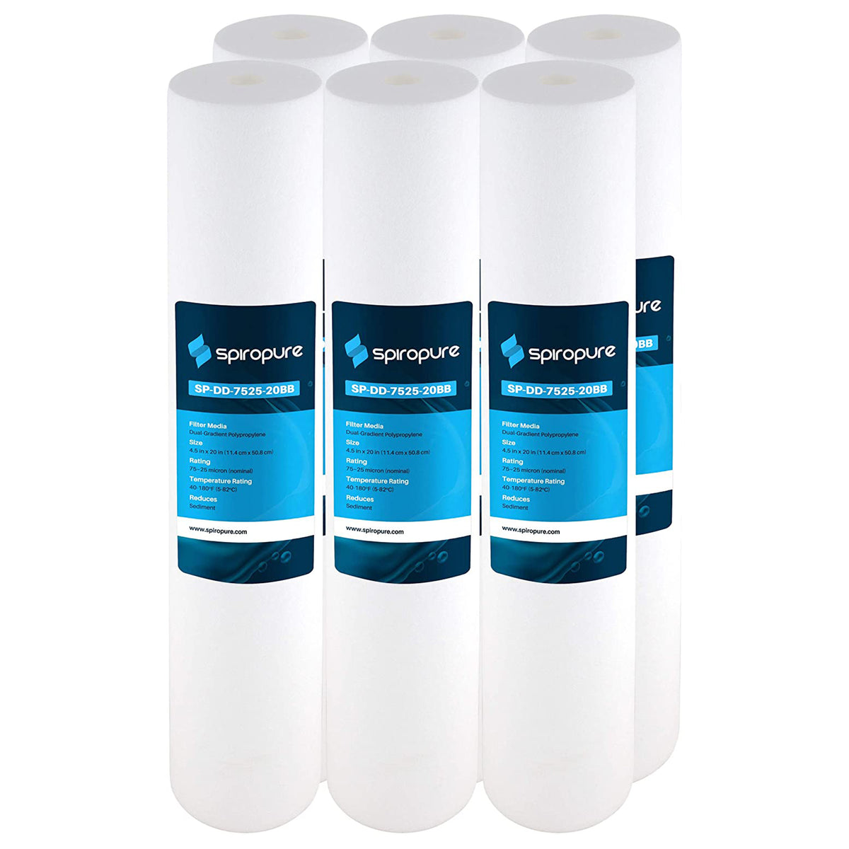 20 x 4.5" Dual Gradient Polypropylene Water Filter, 25 Micron (6 Pack Open Box)