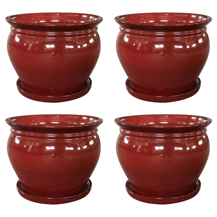 Southern Patio Wisteria 8" Round Ceramic Planter Pot with Saucer, Red (4 Pack) - VMInnovations