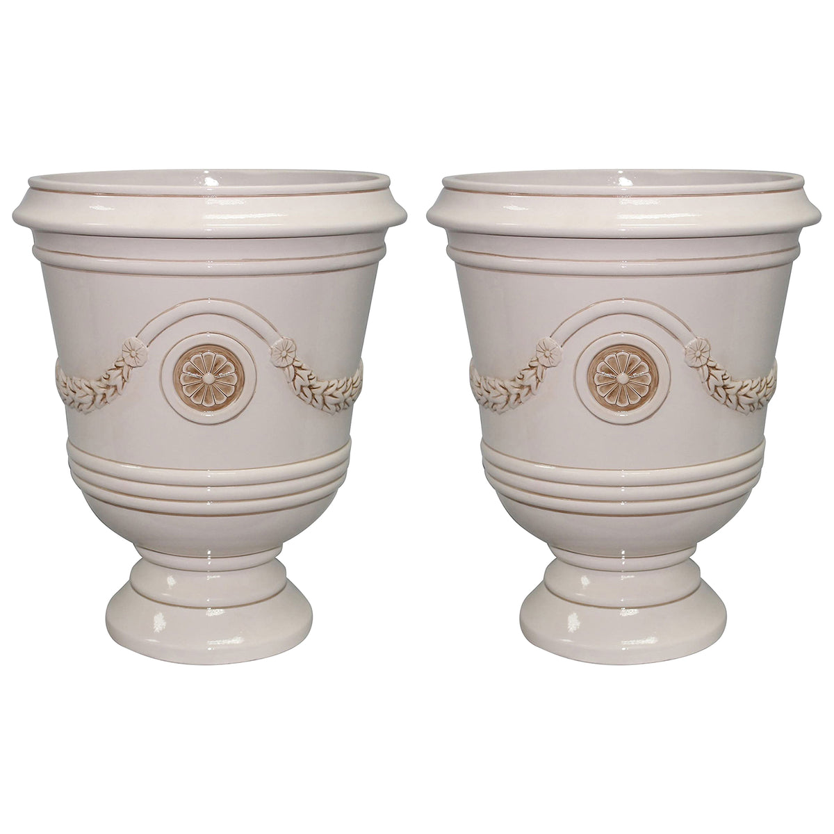 Southern Patio Porter 15" Round Resin Outdoor Pot Planter, Ivory White (2 Pack)