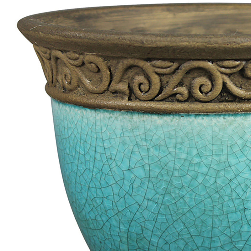 Southern Patio Cadiz 8" Crackled Ceramic Planter Pot with Saucer, Teal (3 Pack)