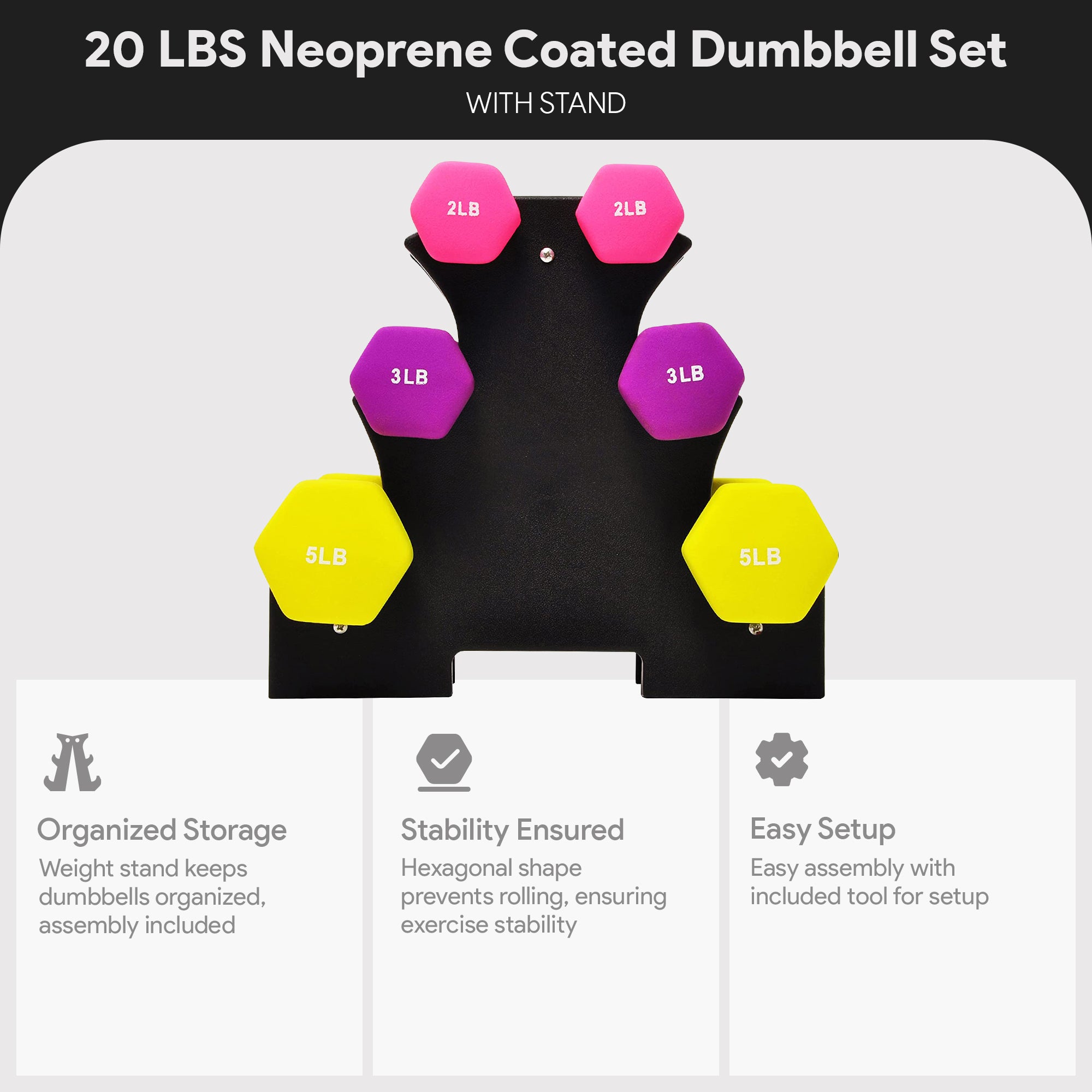 BalanceFrom Fitness 2, 3, and 5 Pound Neoprene Coated Dumbbell Set w/Stand(Used) - VMInnovations