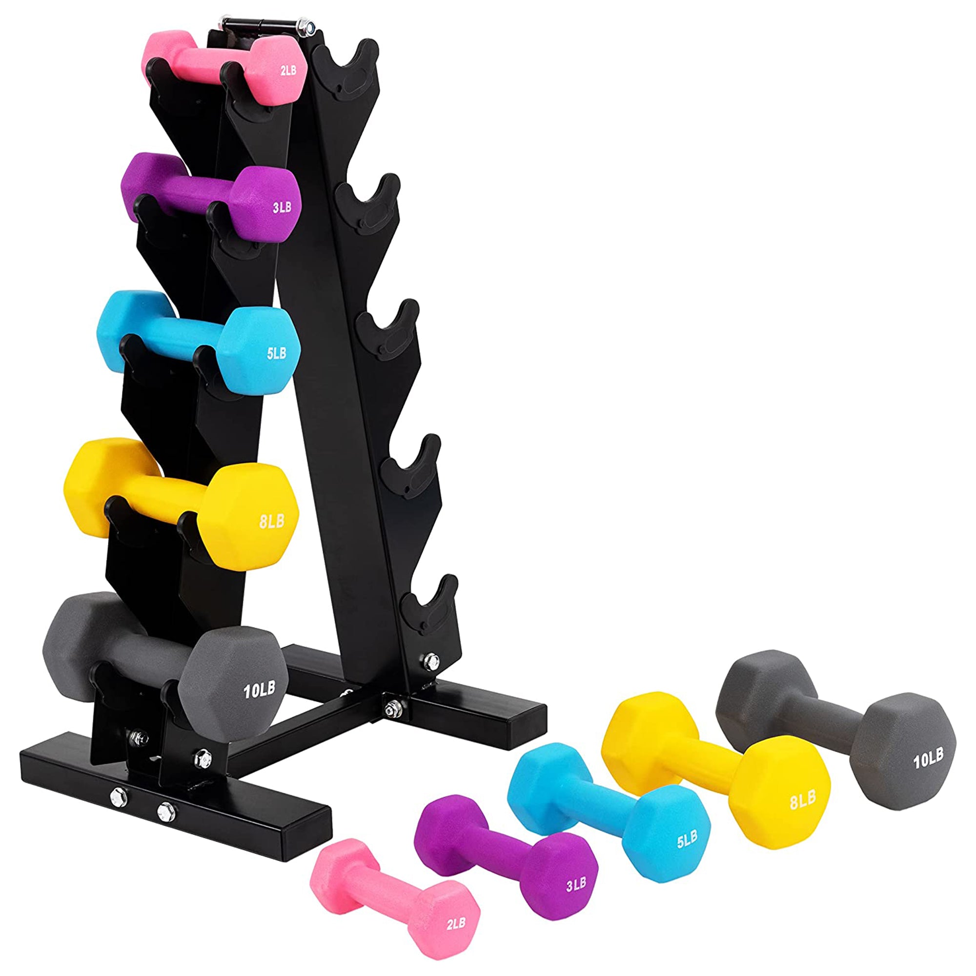 BalanceFrom 2, 3, 5, 8 & 10lb Neoprene Coated Dumbbell Set w/Rack (Open Box) - VMInnovations