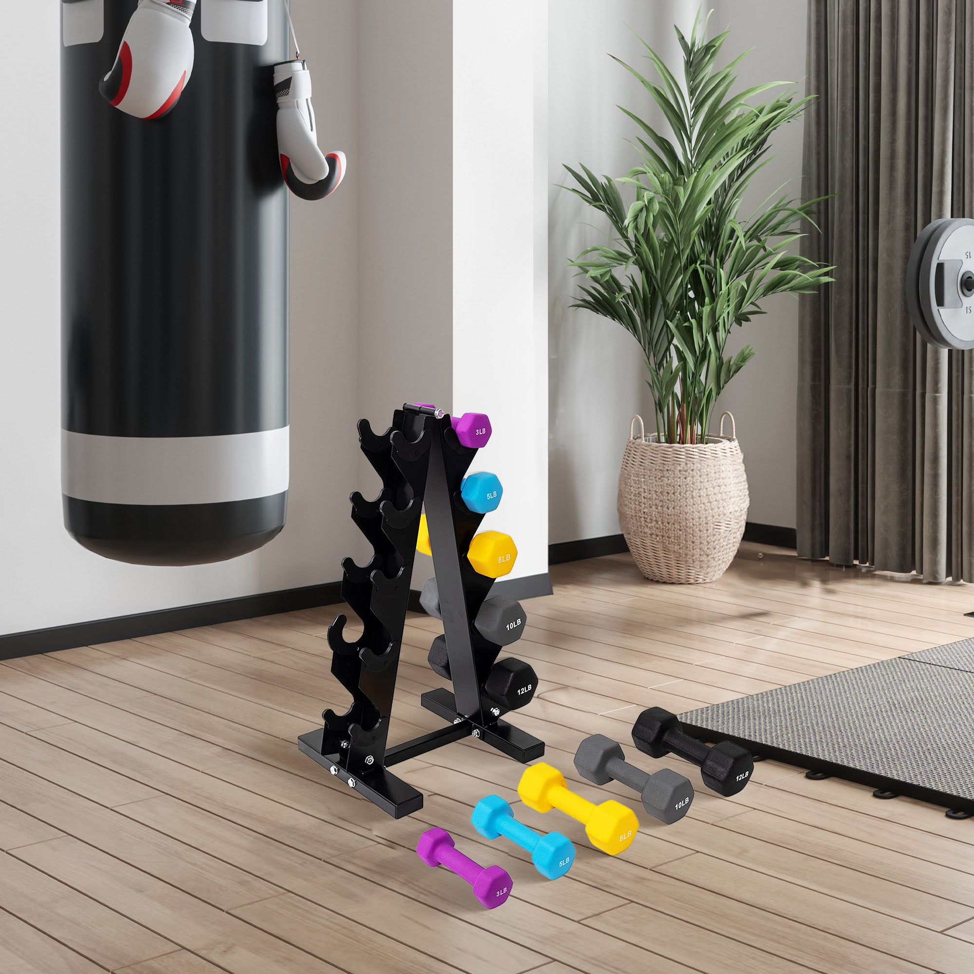 BalanceFrom Fitness 3, 5, 8, 10 & 12lb Neoprene Dumbbell Set w/Stand (Used) - VMInnovations