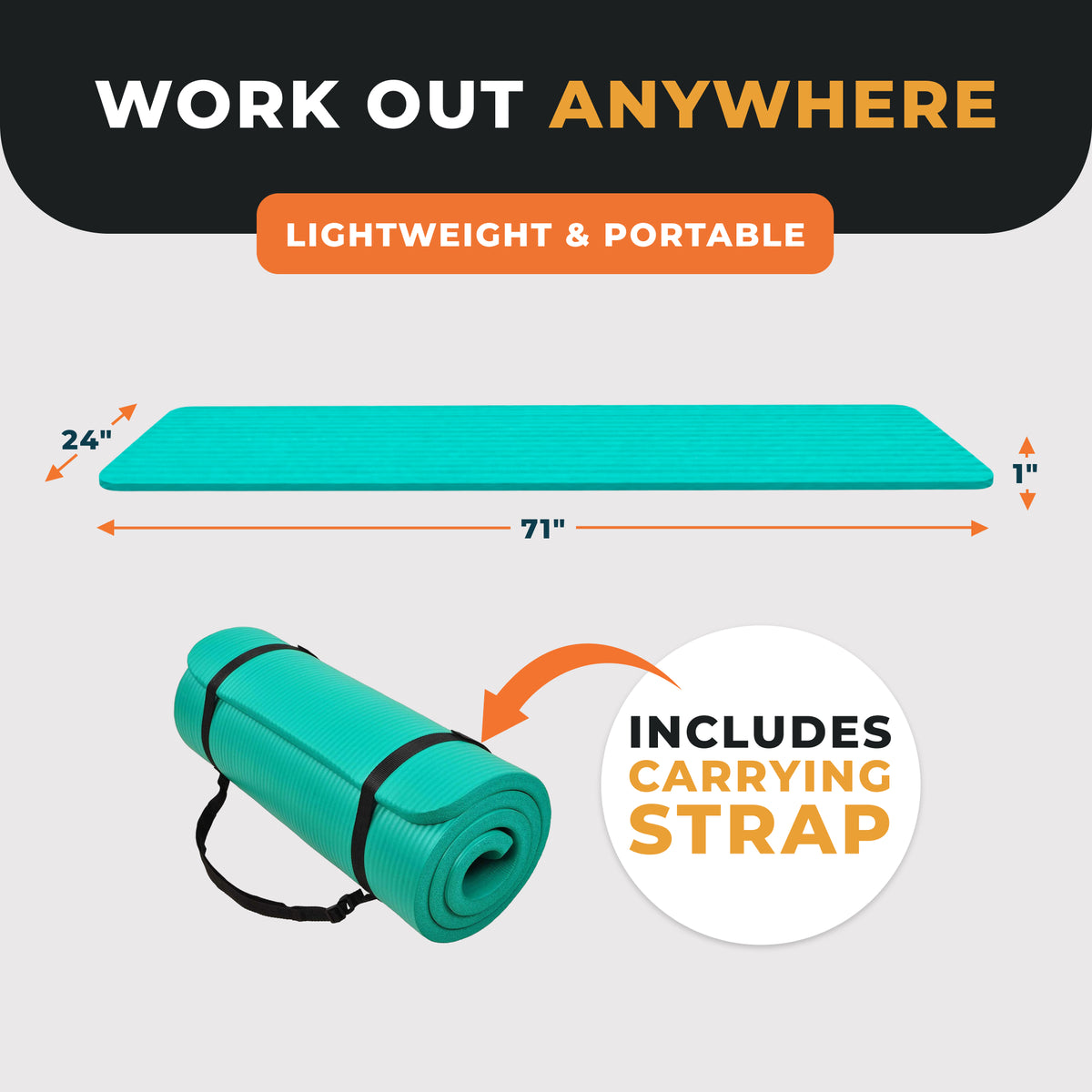 BalanceFrom Fitness GoCloud 1" Thick Exercise Mat w/Carrying Strap, Green (Used) - VMInnovations
