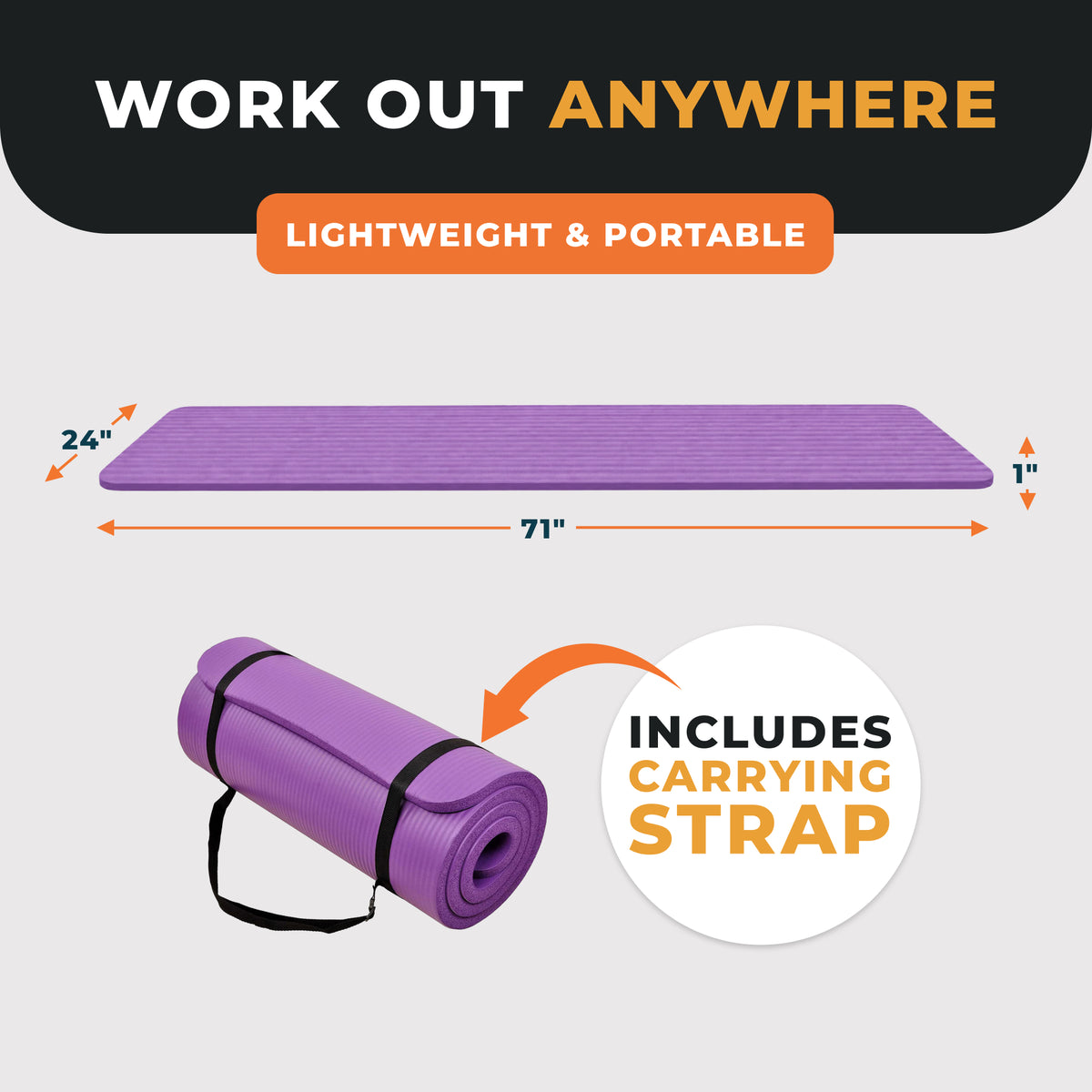 BalanceFrom Fitness GoCloud 1" Thick Exercise Yoga Mat w/Carry Strap, Purple