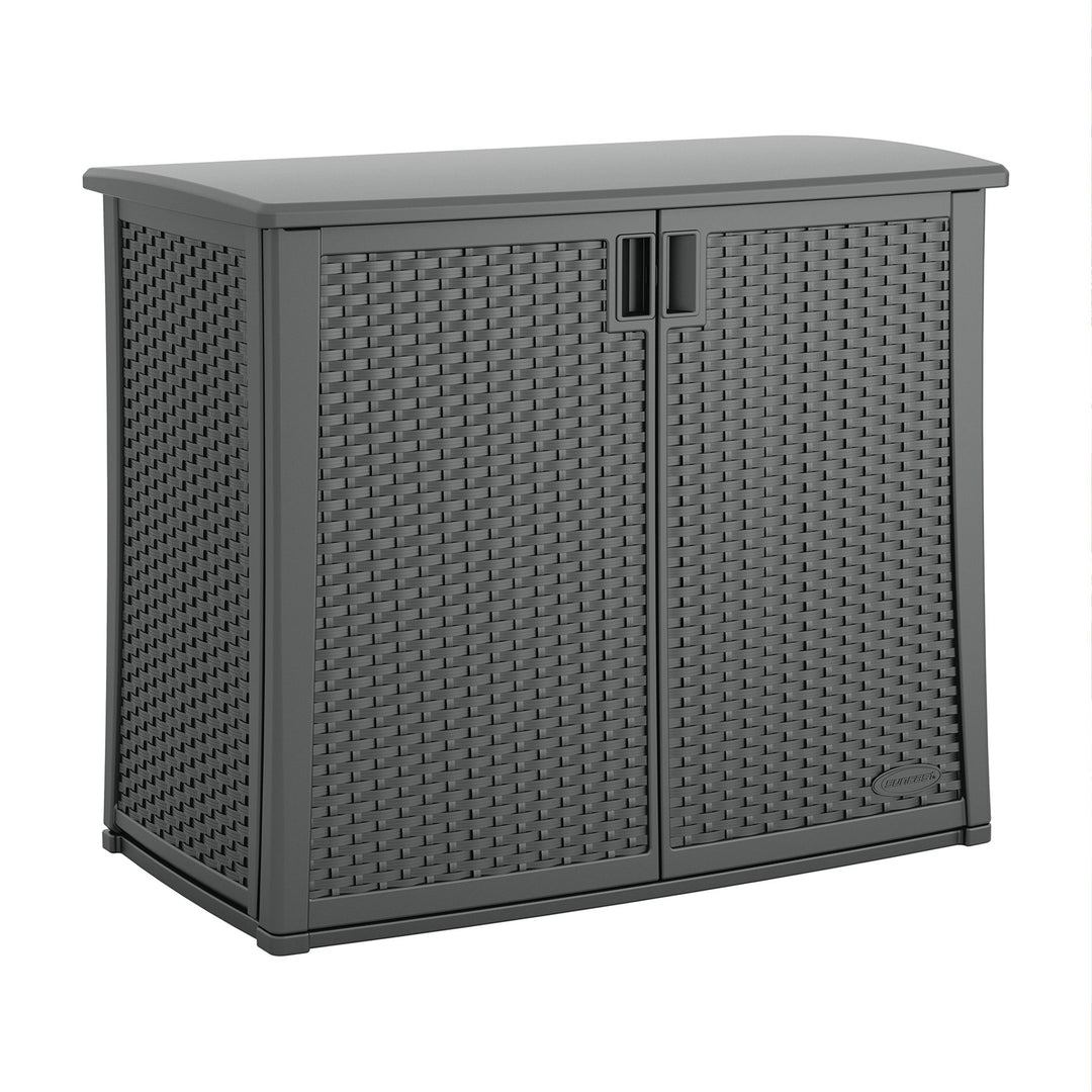Suncast Lockable Outdoor Cabinet Deck Storage Box w/ Adjustable Shelf, Cool Gray - VMInnovations