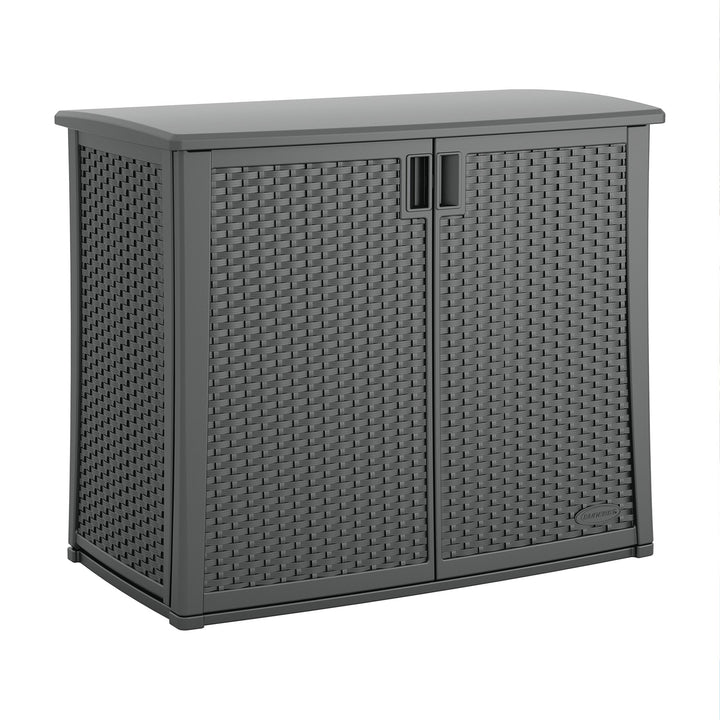 Suncast Lockable Outdoor Cabinet Deck Storage Box w/ Adjustable Shelf, Cool Gray - VMInnovations