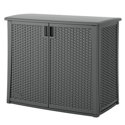 Suncast Lockable Outdoor Cabinet Deck Storage Box w/ Adjustable Shelf, Cool Gray