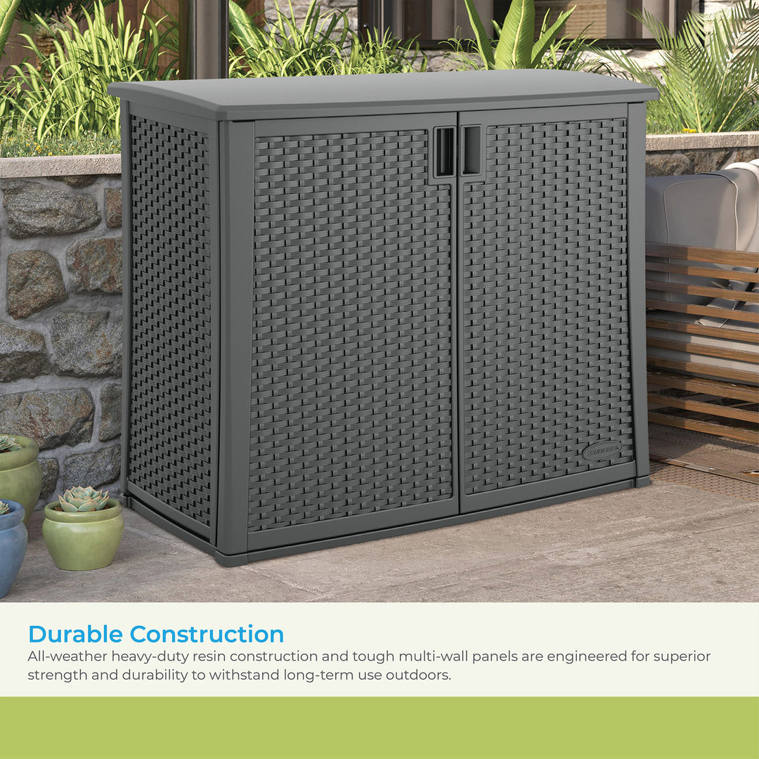 Suncast Lockable Outdoor Cabinet Deck Storage Box w/ Adjustable Shelf, Cool Gray - VMInnovations