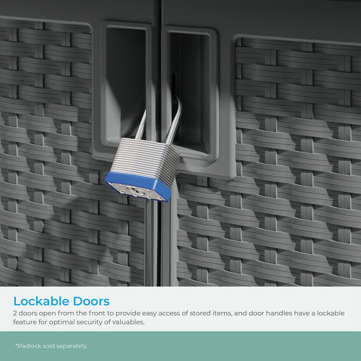 Suncast Lockable Outdoor Cabinet Deck Storage Box w/ Adjustable Shelf, Cool Gray - VMInnovations