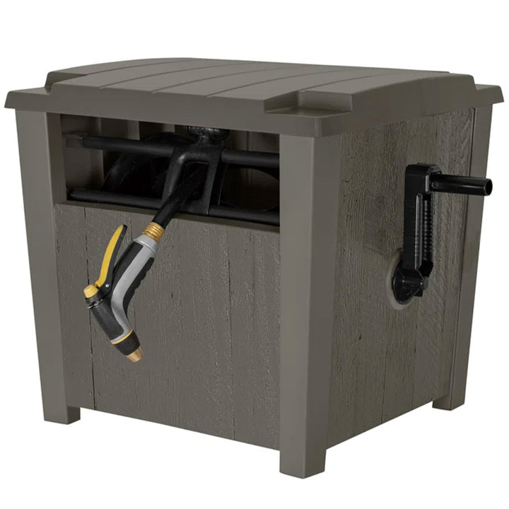 Suncast Farmington Hideaway Outdoor Garden Hose Storage Pot Container, Stoney - VMInnovations