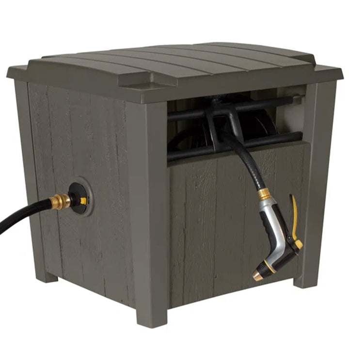 Suncast Farmington Hideaway Outdoor Garden Hose Storage Pot Container, Stoney - VMInnovations