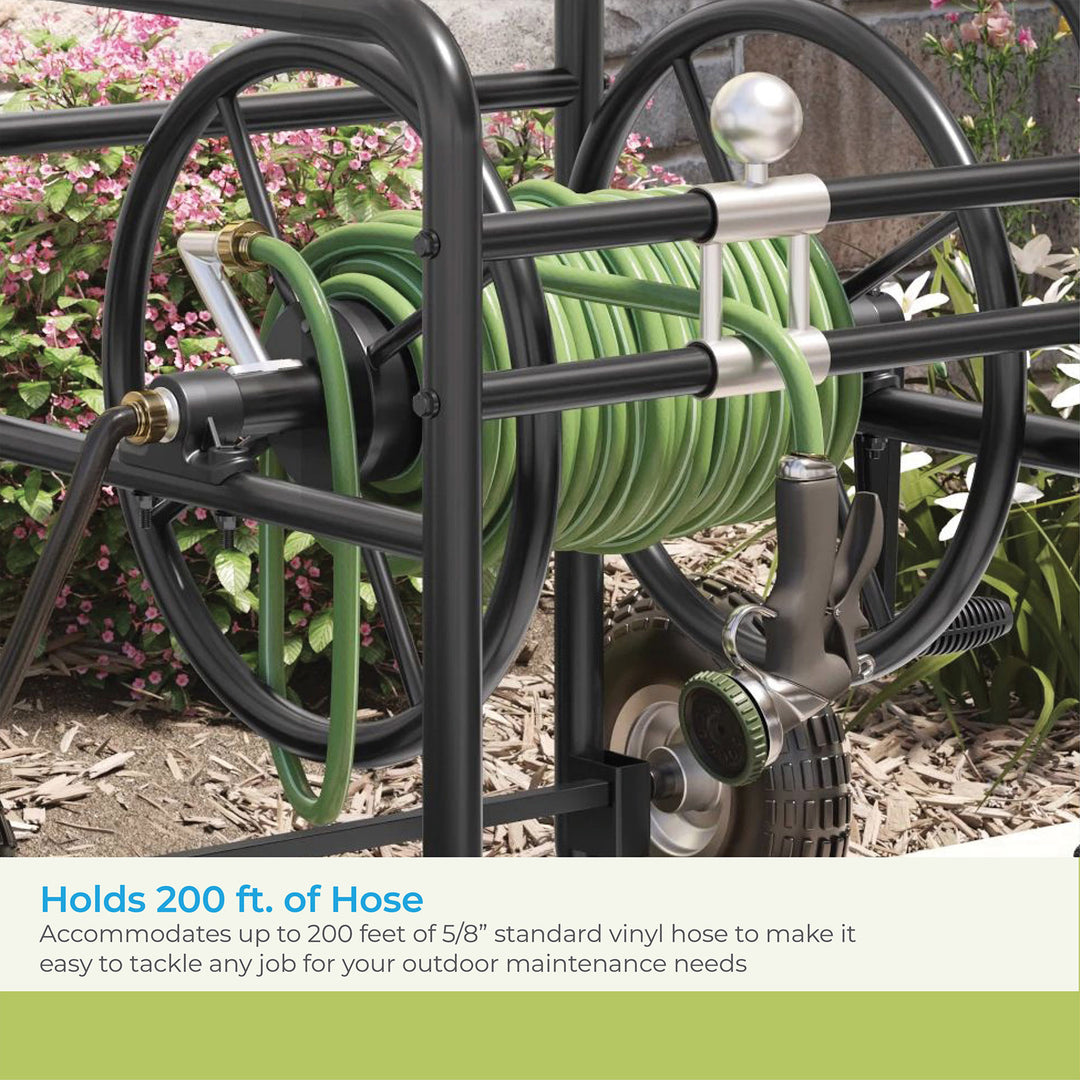Suncast Professional Portable 200 Foot Garden Hose Reel Cart with Wheels, Black - VMInnovations