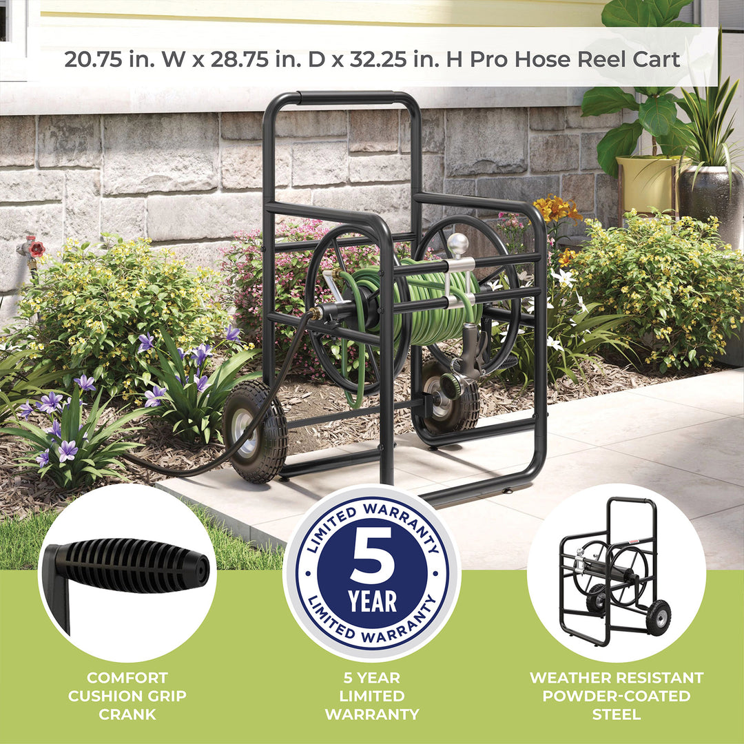 Suncast Professional Portable 200 Foot Garden Hose Reel Cart with Wheels, Black - VMInnovations