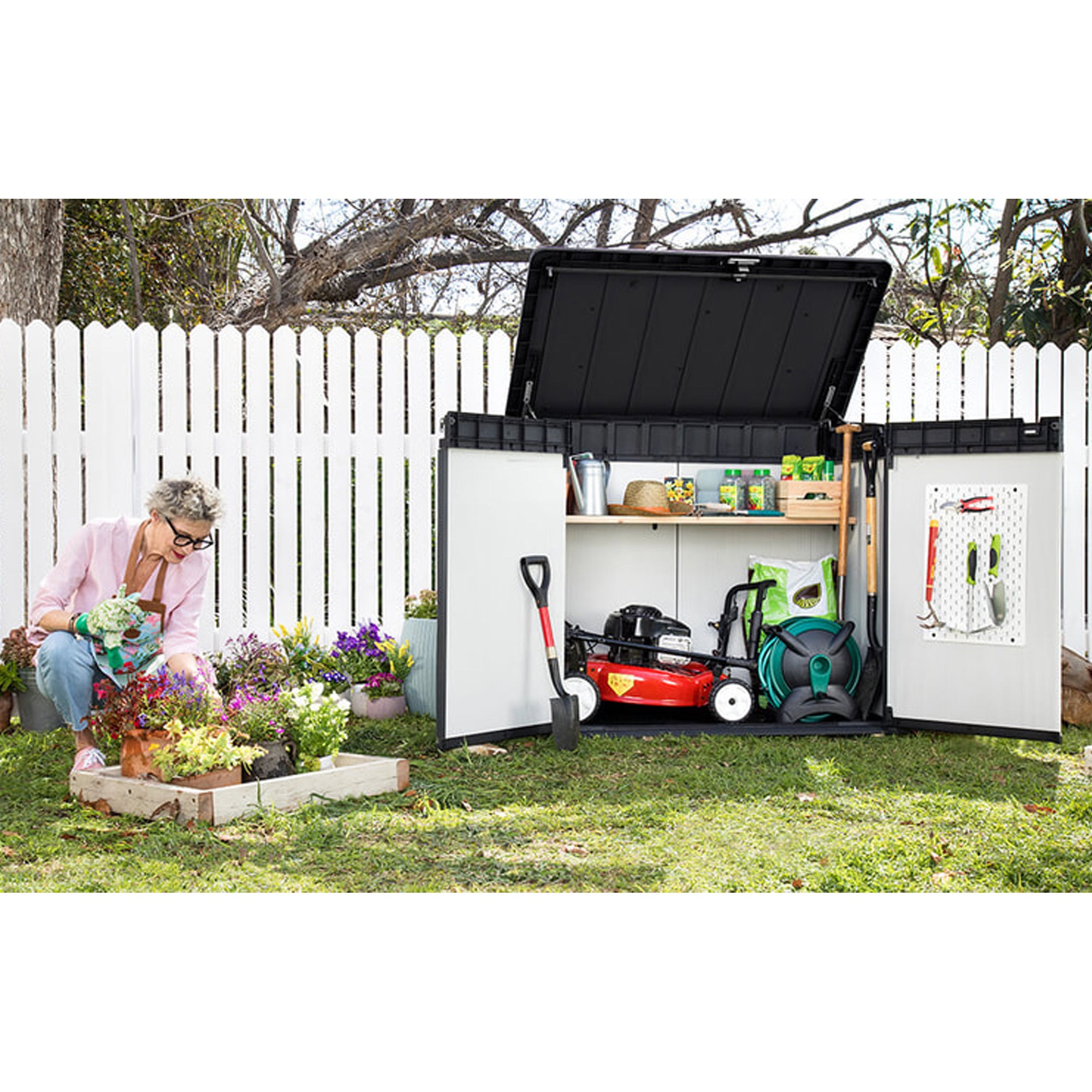 Keter Premier XL Outdoor All Weather Patio Garden Storage Tool Shed, Light Grey - VMInnovations