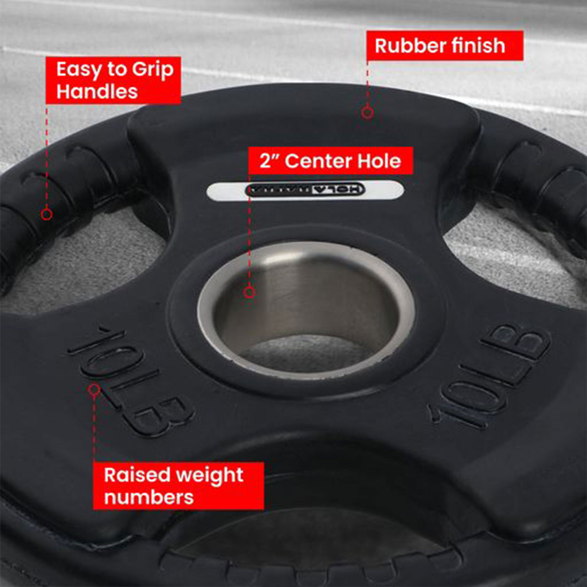 HolaHatha 25lb Olympic Rubber Coated Weight Plates w/ Tri Grip Handle (Set of 2)