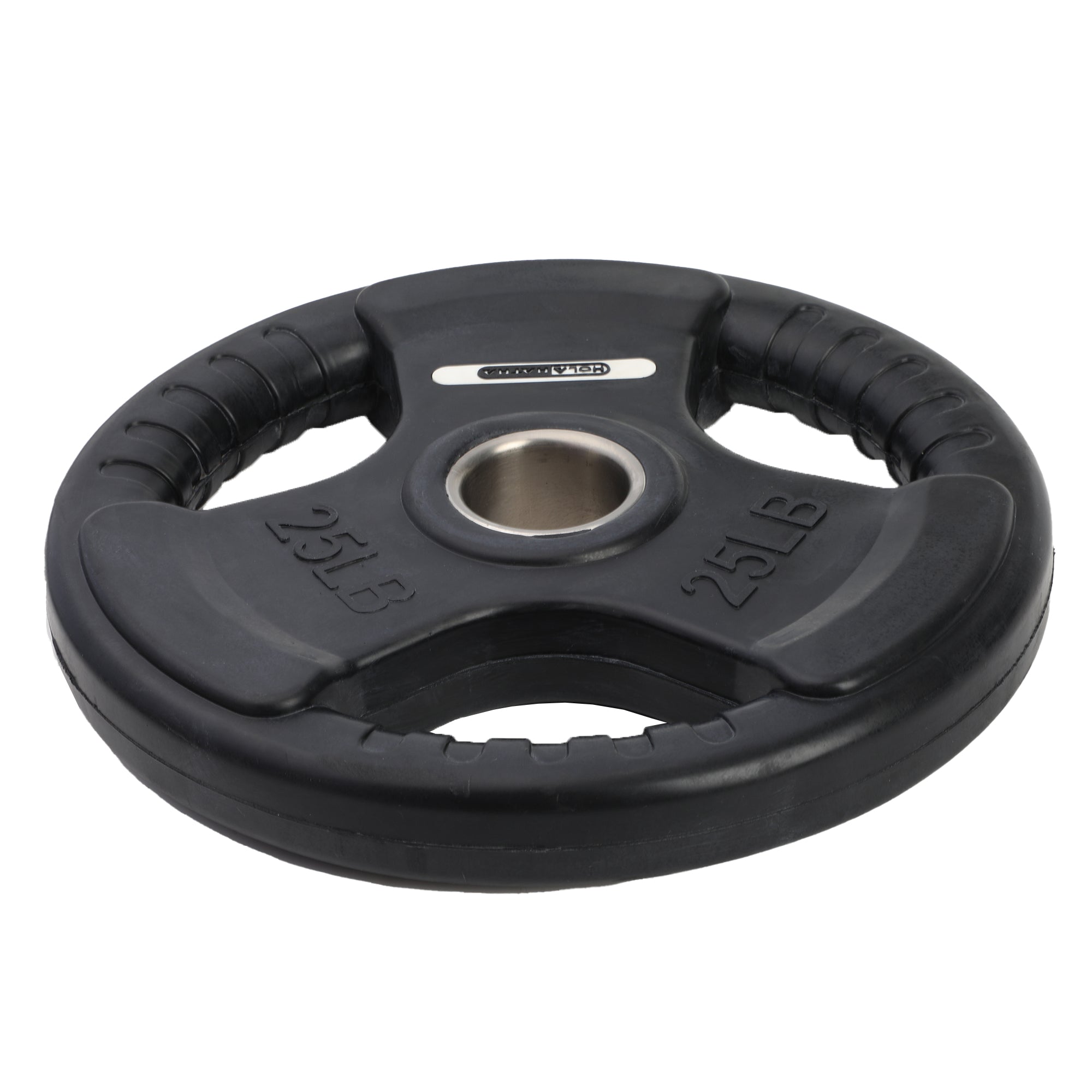 HolaHatha 25lb Olympic Rubber Coated Weight Plates w/ Tri Grip Handle (Set of 2)