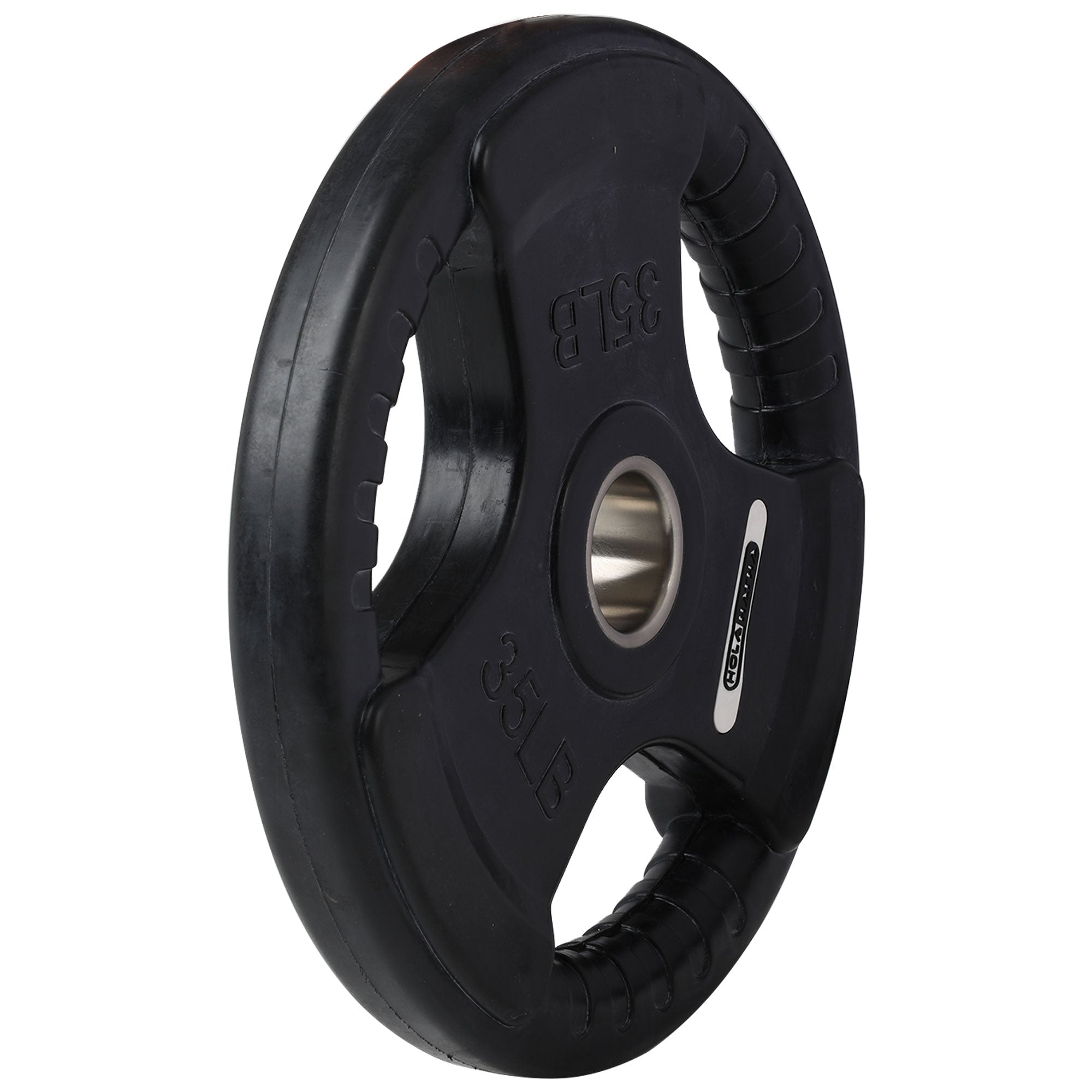 HolaHatha 35 Pound Olympic Rubber Coated Weight Plate w/Tri Grip Handle, Black - VMInnovations