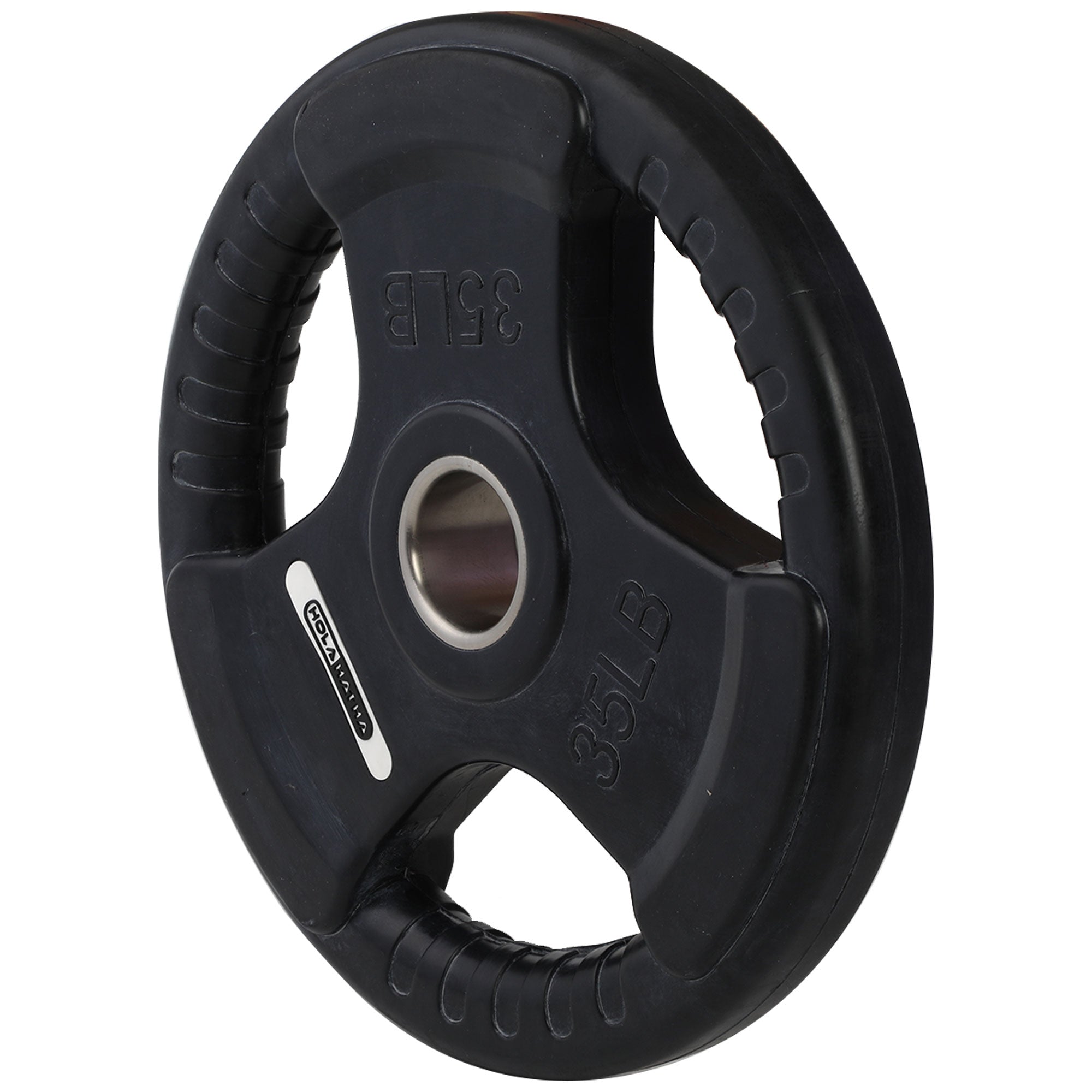 HolaHatha 35 Pound Olympic Rubber Coated Weight Plate w/Tri Grip Handle, Black - VMInnovations