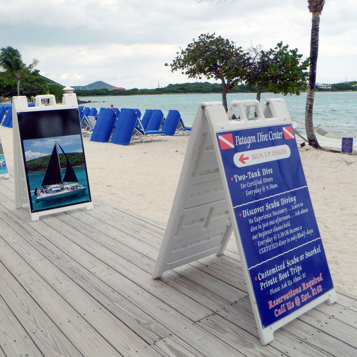 Plasticade Signicade Folding Sidewalk Double Sided Sign Stand, White (3 Pack)