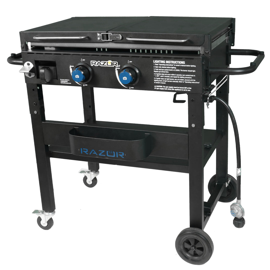 Razor Griddle Portable 2 Burner 30,000 BTU Gas Grill & Griddle Cart w/Shelves - VMInnovations