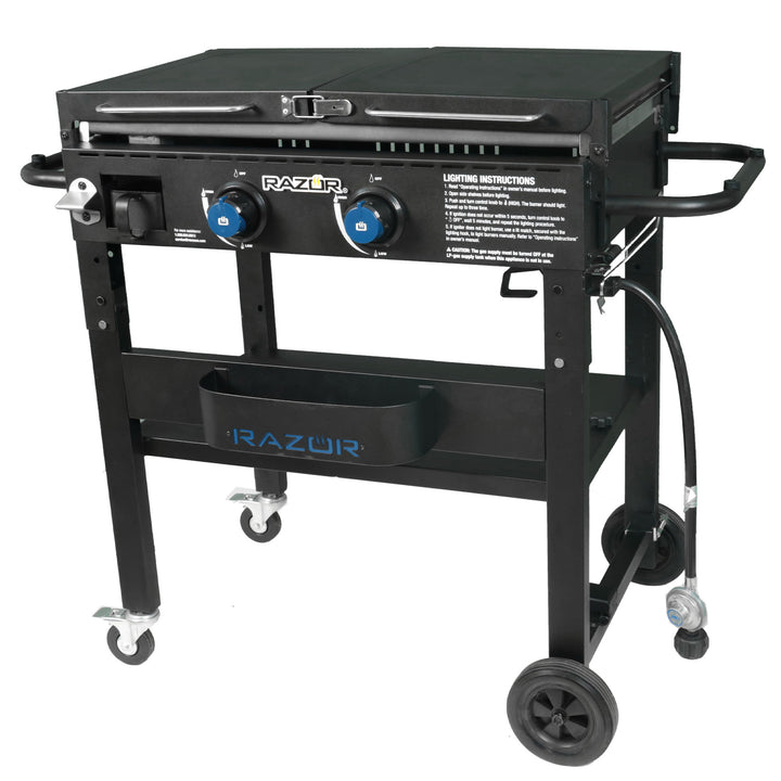 Razor Griddle Portable 2 Burner 30,000 BTU Gas Grill & Griddle Cart w/Shelves - VMInnovations