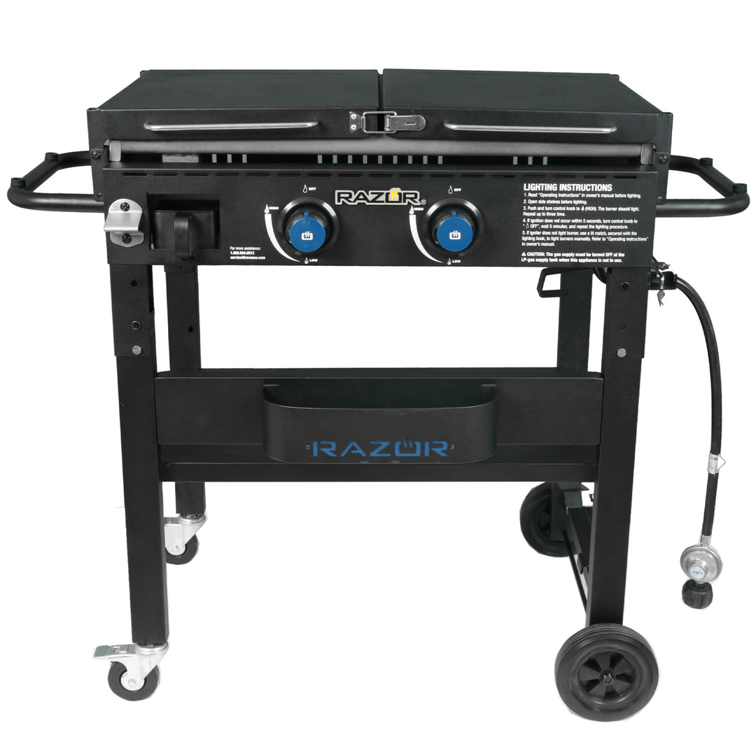 Razor Griddle Portable 2 Burner 30,000 BTU Gas Grill & Griddle Cart w/Shelves - VMInnovations