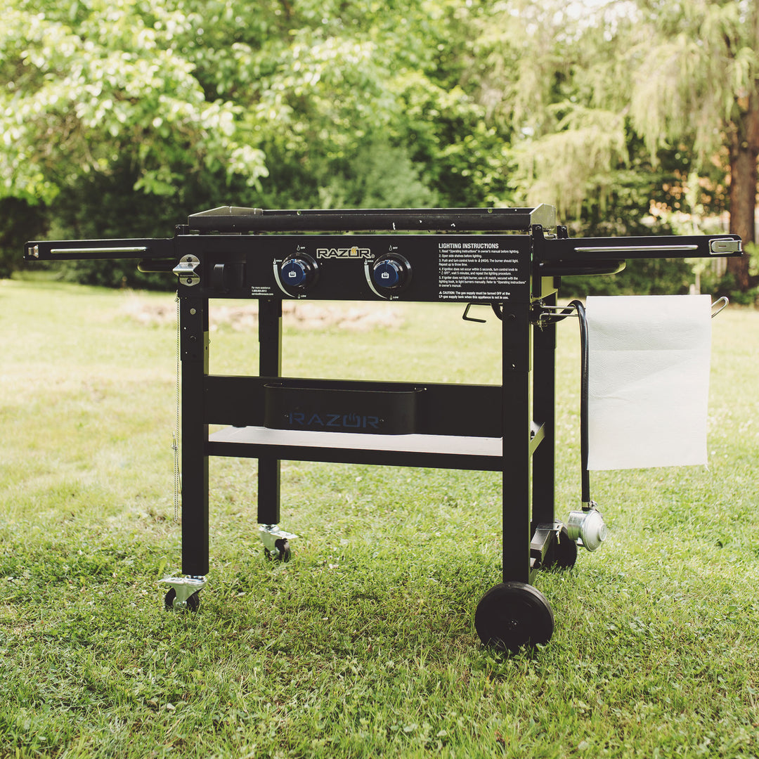 Razor Griddle Portable 2 Burner 30,000 BTU Gas Grill & Griddle Cart w/Shelves - VMInnovations