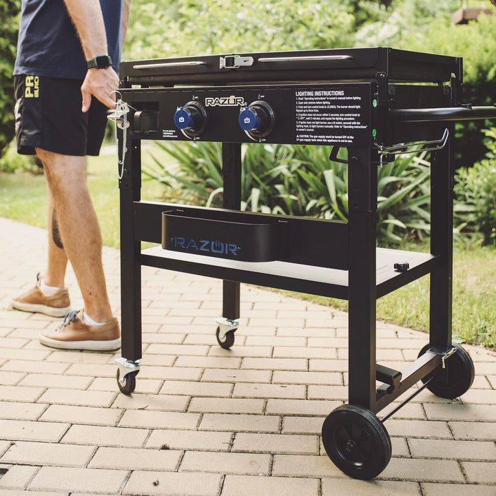 Razor Griddle Portable 2 Burner 30,000 BTU Gas Grill & Griddle Cart w/Shelves - VMInnovations