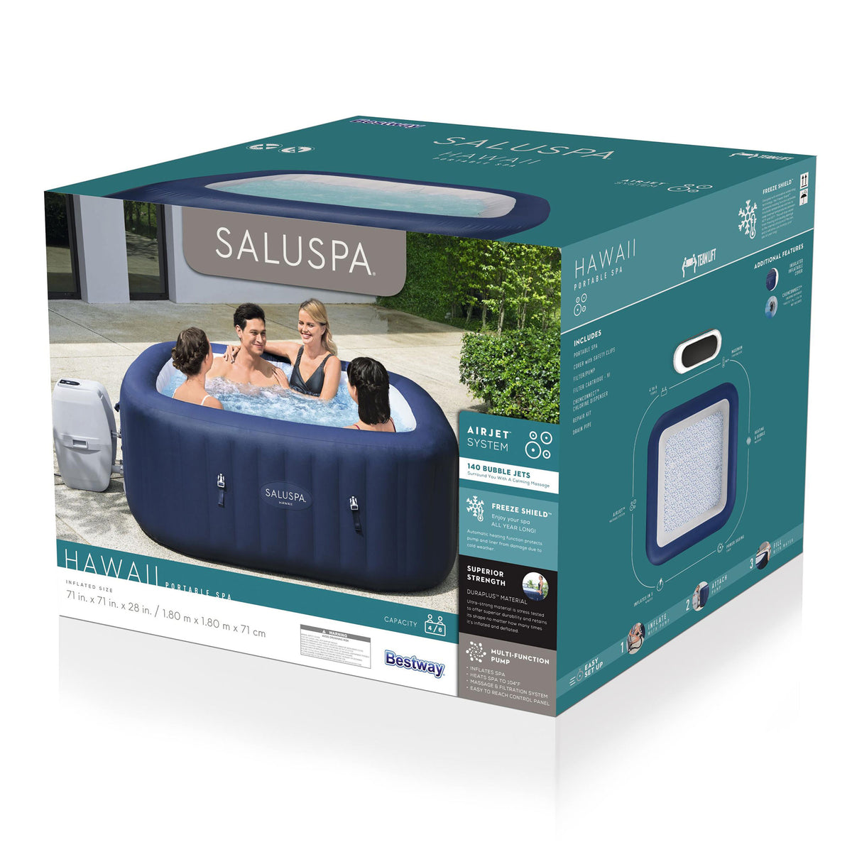 Bestway Hawaii SaluSpa 6 Person Inflatable Hot Tub w/EnergySense DuraPlus Cover