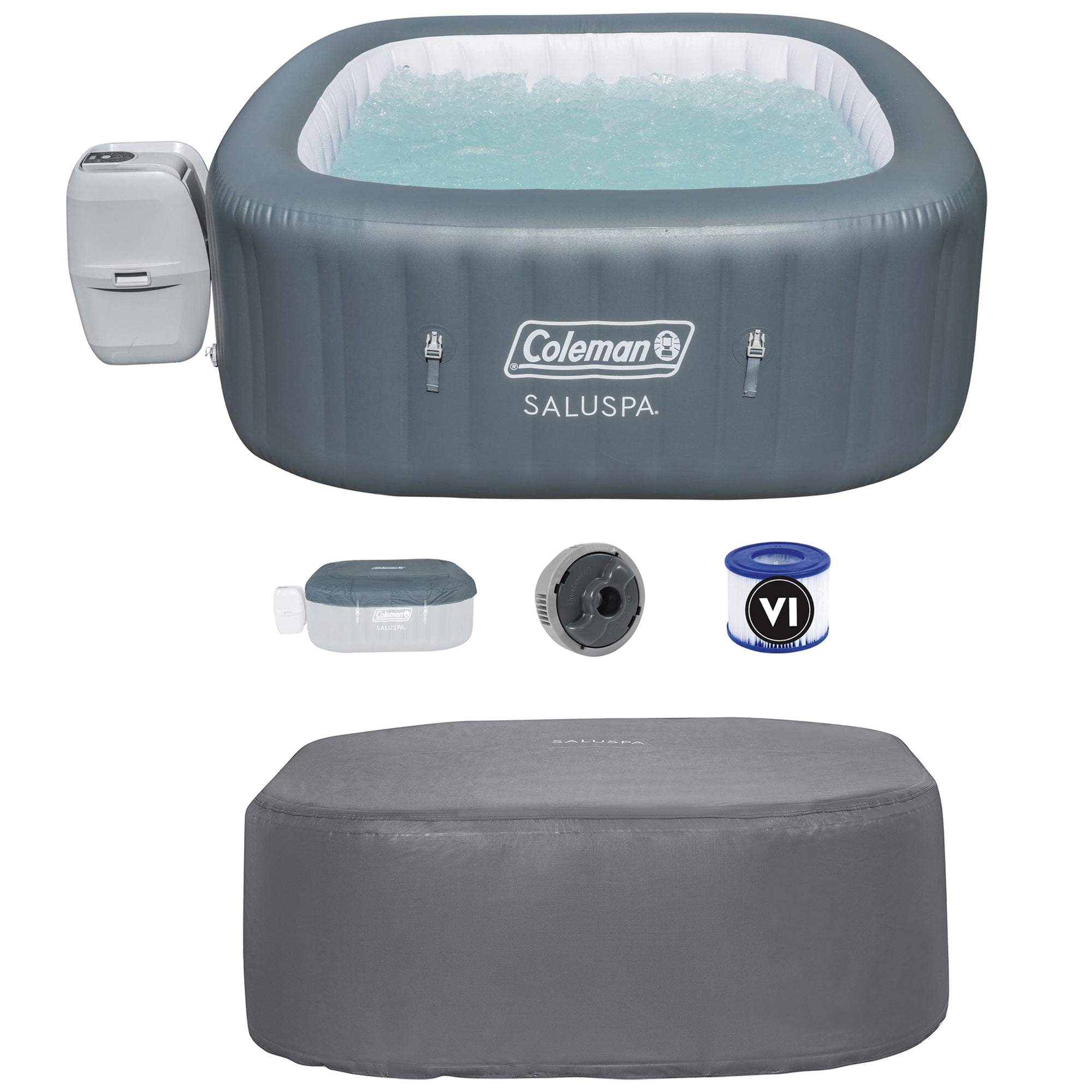 Coleman SaluSpa 6 Person Inflatable Hot Tub w/EnergySense DuraPlus Spa Cover