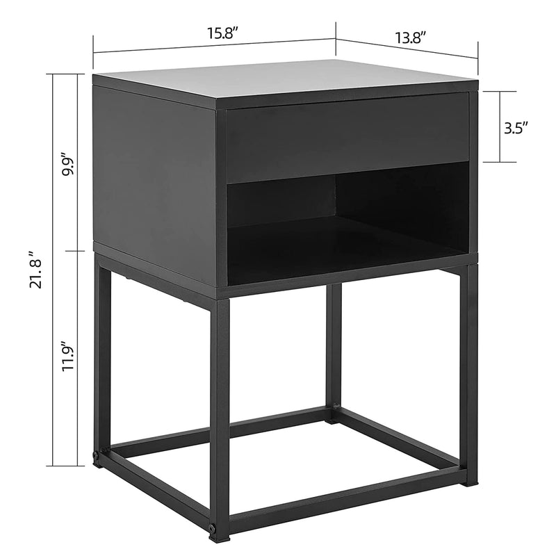 BIKAHOM 21.8in Tall Simple End Table Nightstand w/Drawer & Shelf, Black (2 Pack)