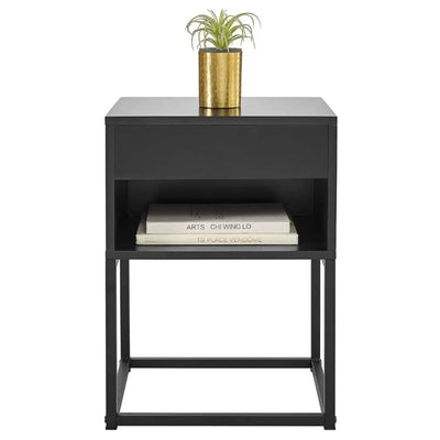 BIKAHOM 21.8in Tall Simple End Table Nightstand w/Drawer & Shelf, Black (2 Pack)
