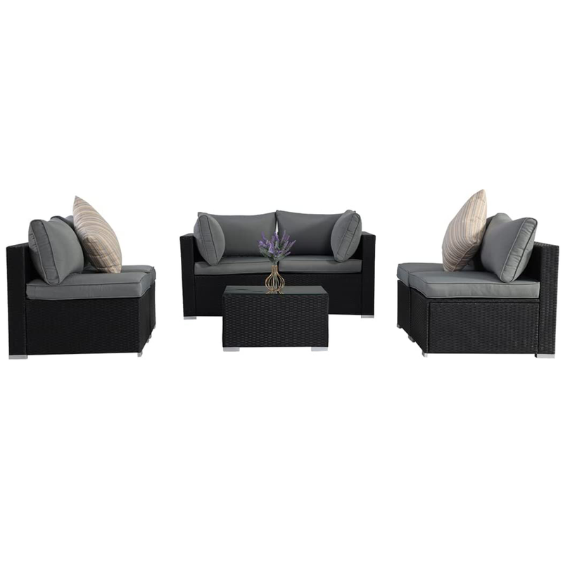 ESSENTIAL LOUNGER Outdoor Furniture Sofa Set w/Cushion & Glass Table, Set of 7