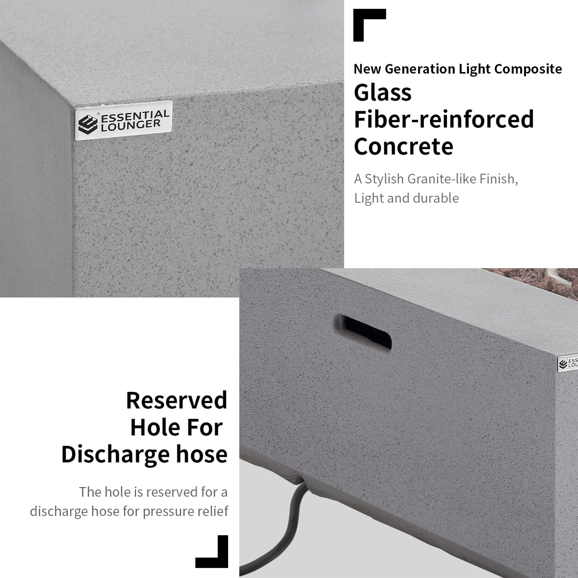 ESSENTIAL LOUNGER 35" Square Concrete Outdoor 50,000 BTU Firepit Table Set, Gray - VMInnovations