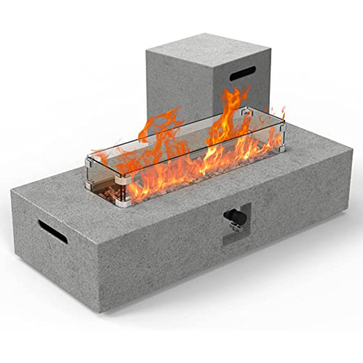 ESSENTIAL LOUNGER 56" Large Rectangular Concrete Outdoor Firepit Table Set, Gray