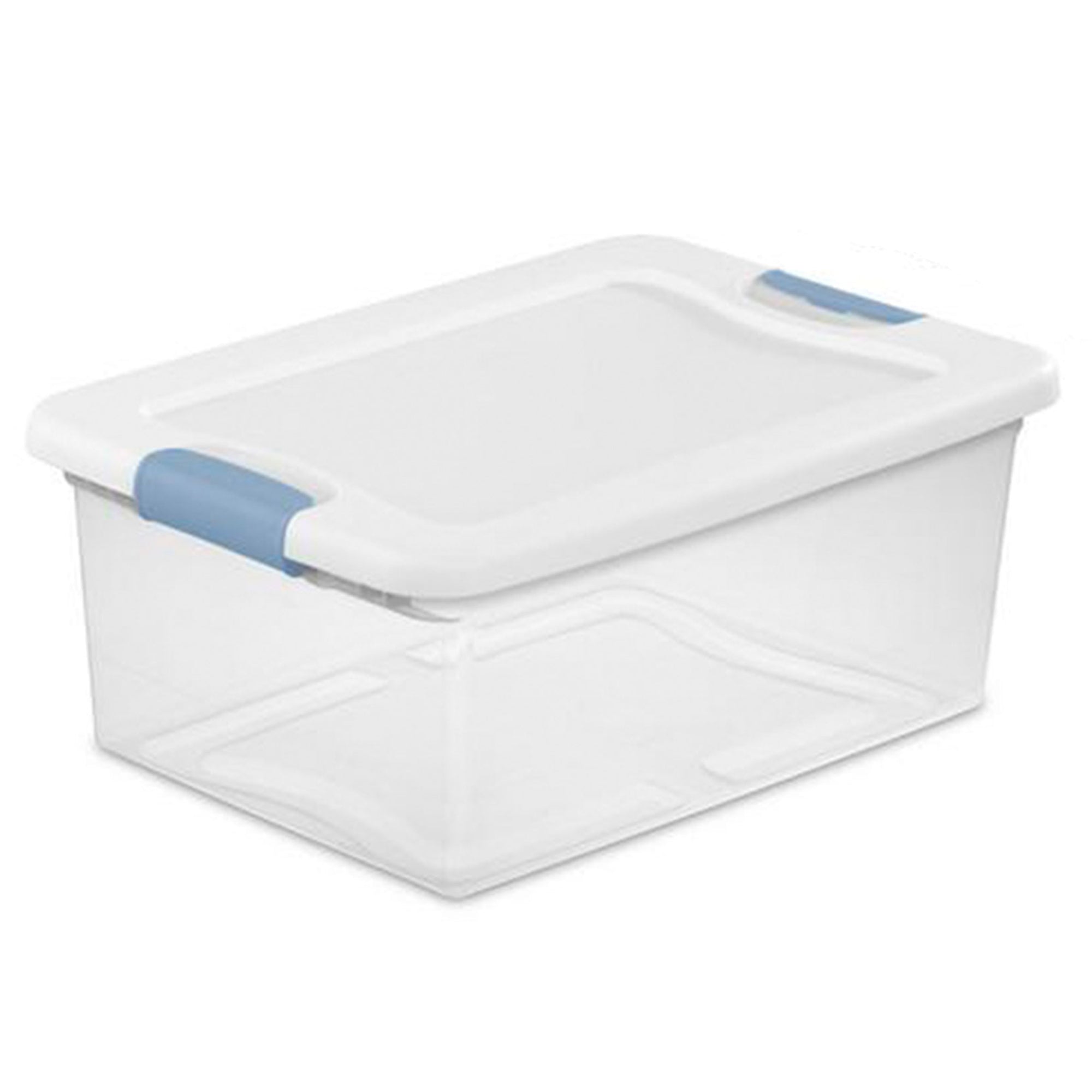 Sterilite 15 Quart Clear Plastic Latching Storage Container Box, Blue Summer
