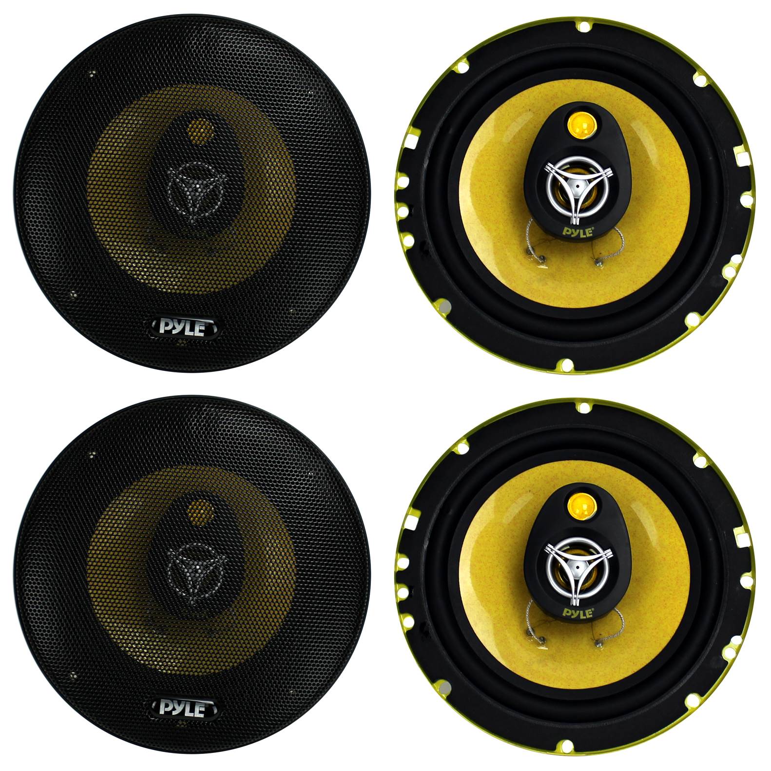 PYLE PLG6.3 6.5" 560-Watt 3-Way Car Audio Coaxial Speakers Stereo Yellow